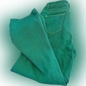 Green Straight/Wide Leg Jeans with Unique Texture & Yellow Stitching